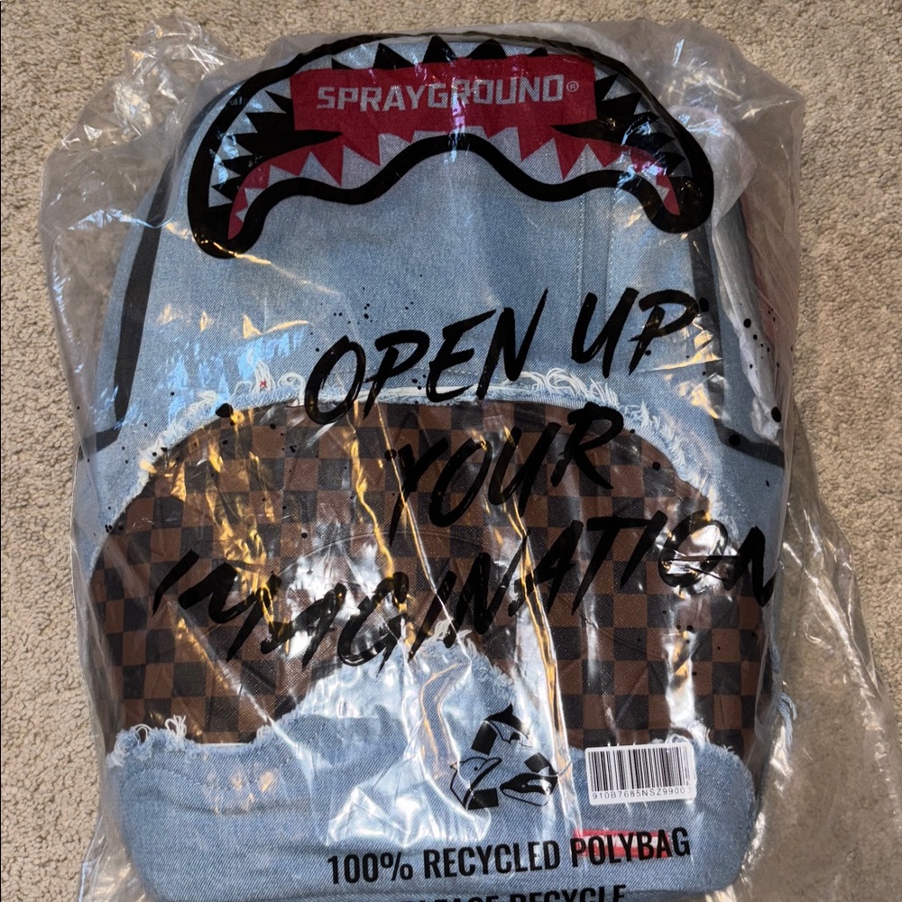 Sprayground Blue and Brown Shark Mouth Backpack